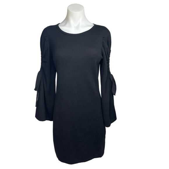 Club Monaco Black Wool Knit Bodycon Ribbon Cutout Long Sleeves Sweater Dress M - Picture 1 of 7